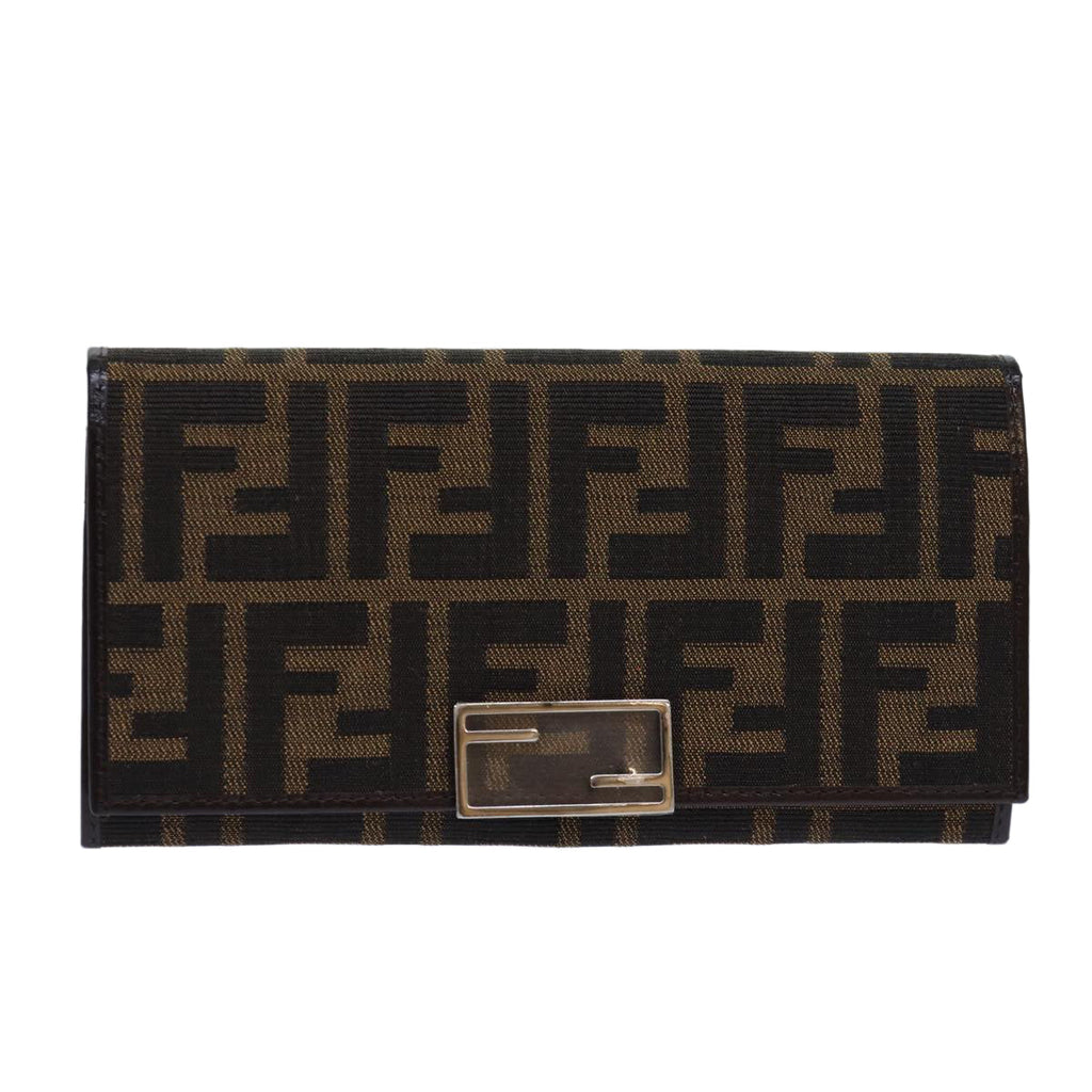 FENDI Zucca Canvas Long Wallet Black Brown Silveram6788