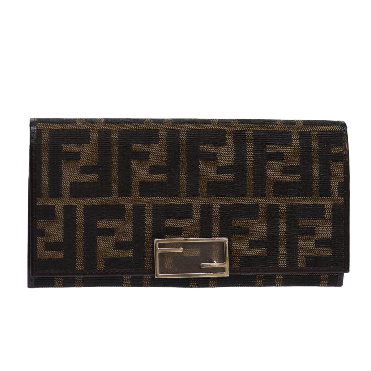 FENDI Zucca Canvas Long Wallet Black Brown Silveram6788