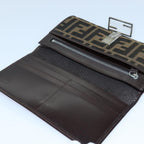 FENDI Zucca Canvas Long Wallet Black Brown Silveram6788