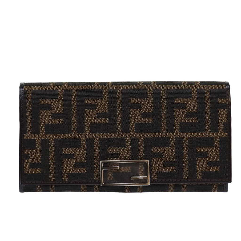 FENDI Zucca Canvas Long Wallet Black Brown Silveram6788