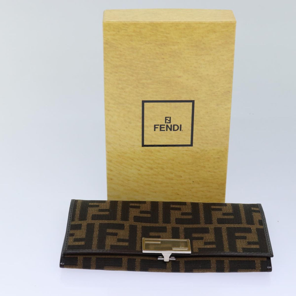 FENDI Zucca Canvas Long Wallet Black Brown Silveram6788