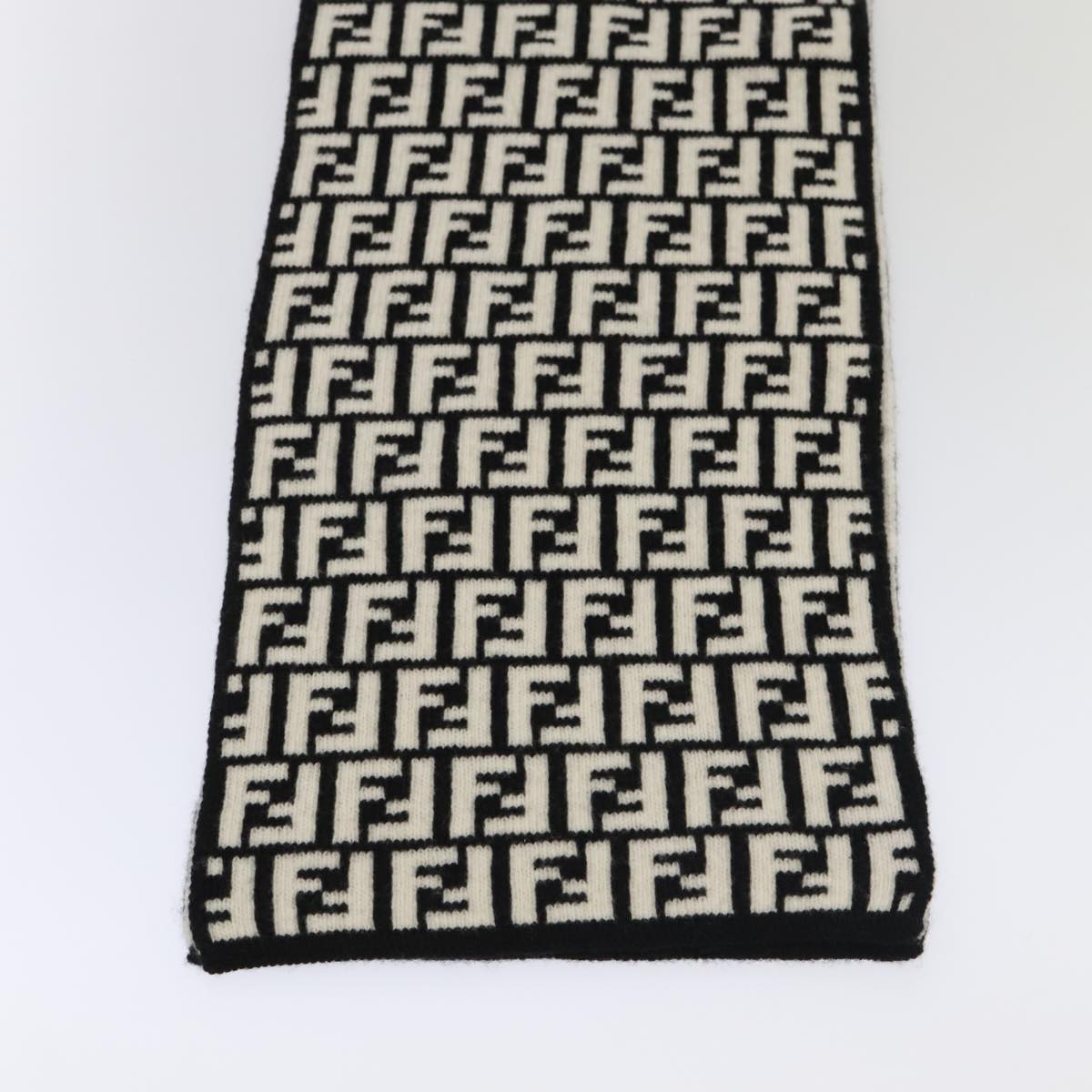 FENDI Zucca Canvas Scarf Wool Blackam6975