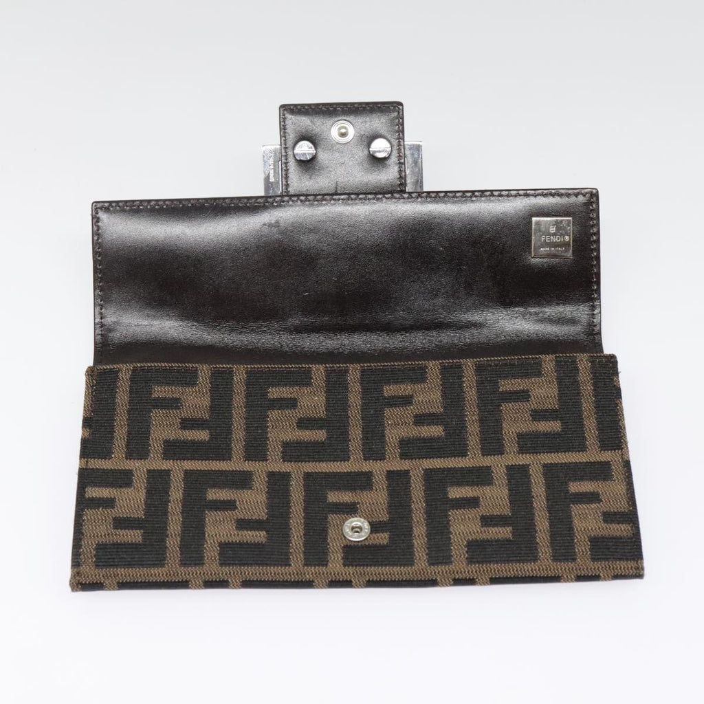 FENDI Zucca Canvas Long Wallet Black Brown Silveram6992