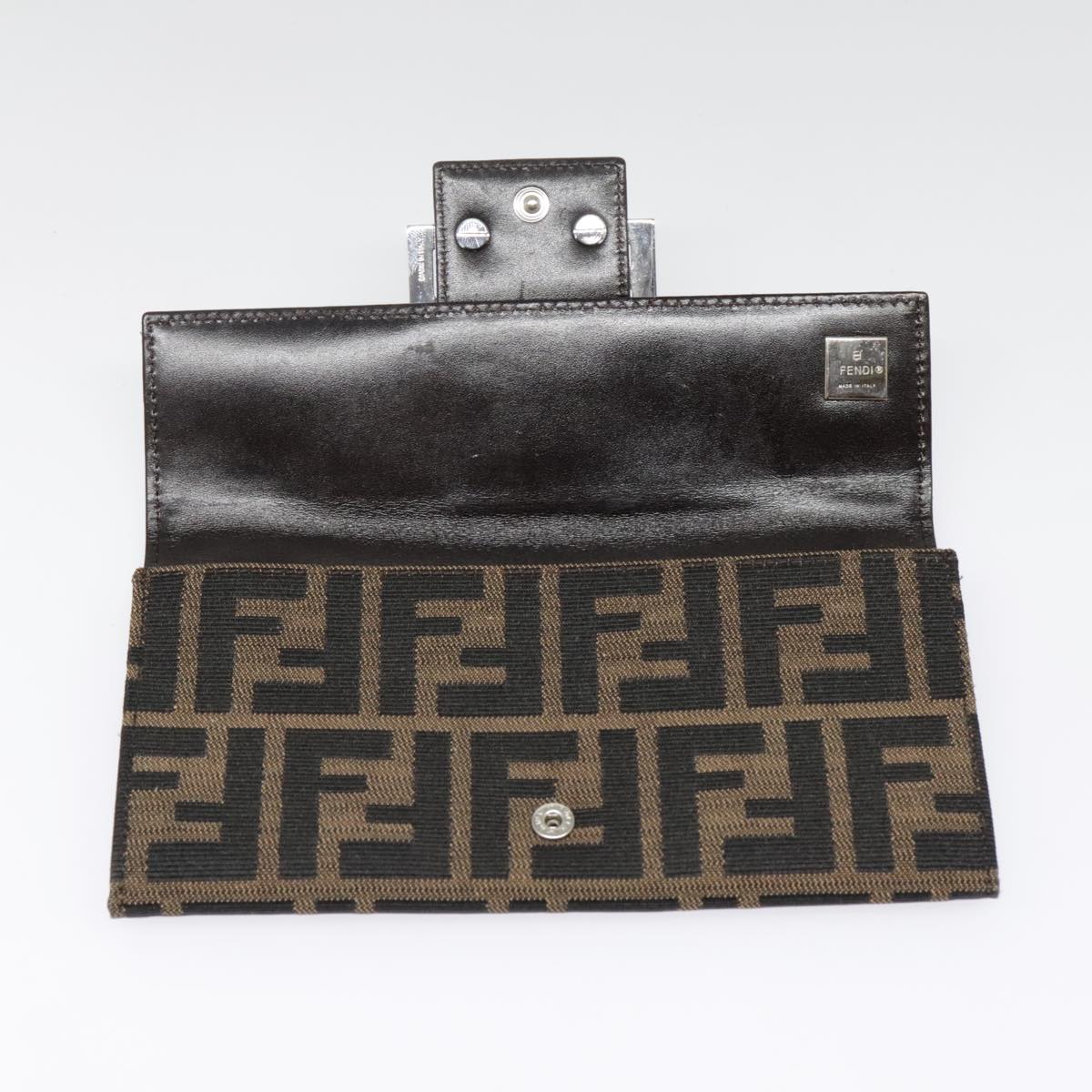 FENDI Zucca Canvas Long Wallet Black Brown Silveram6992