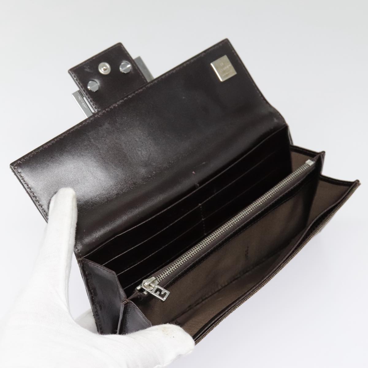 FENDI Zucca Canvas Long Wallet Black Brown Silveram6992