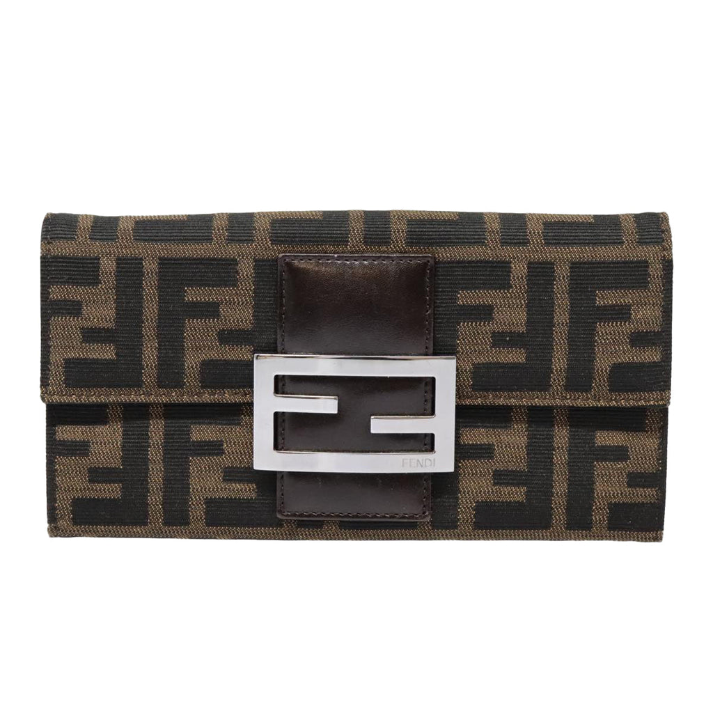 FENDI Zucca Canvas Long Wallet Black Brown Silveram6992