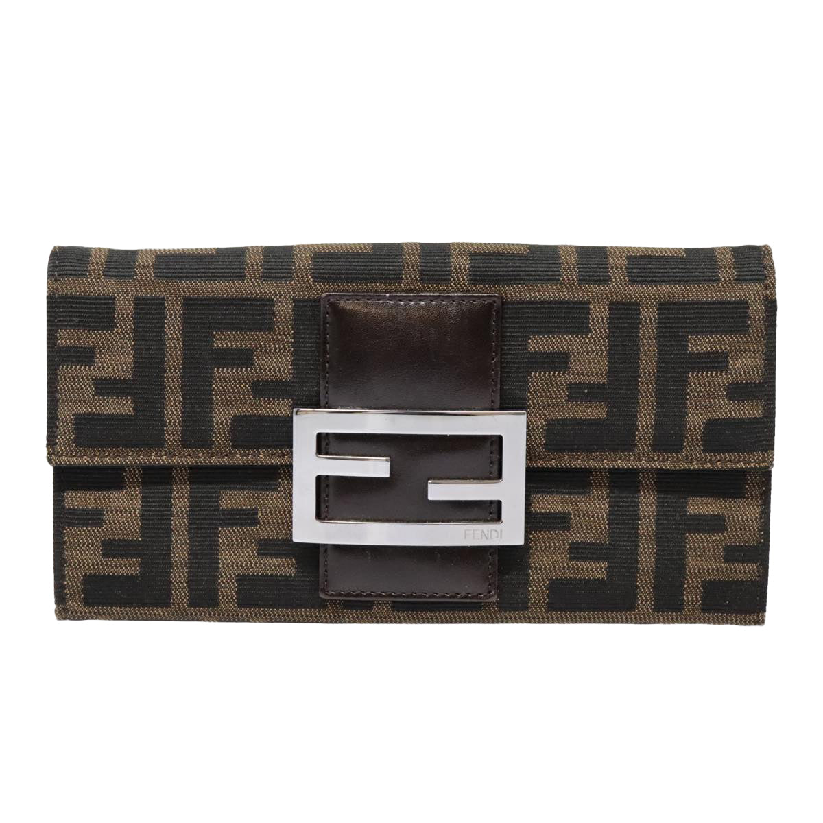 FENDI Zucca Canvas Long Wallet Black Brown Silveram6992