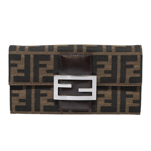 FENDI Zucca Canvas Long Wallet Black Brown Silveram6992