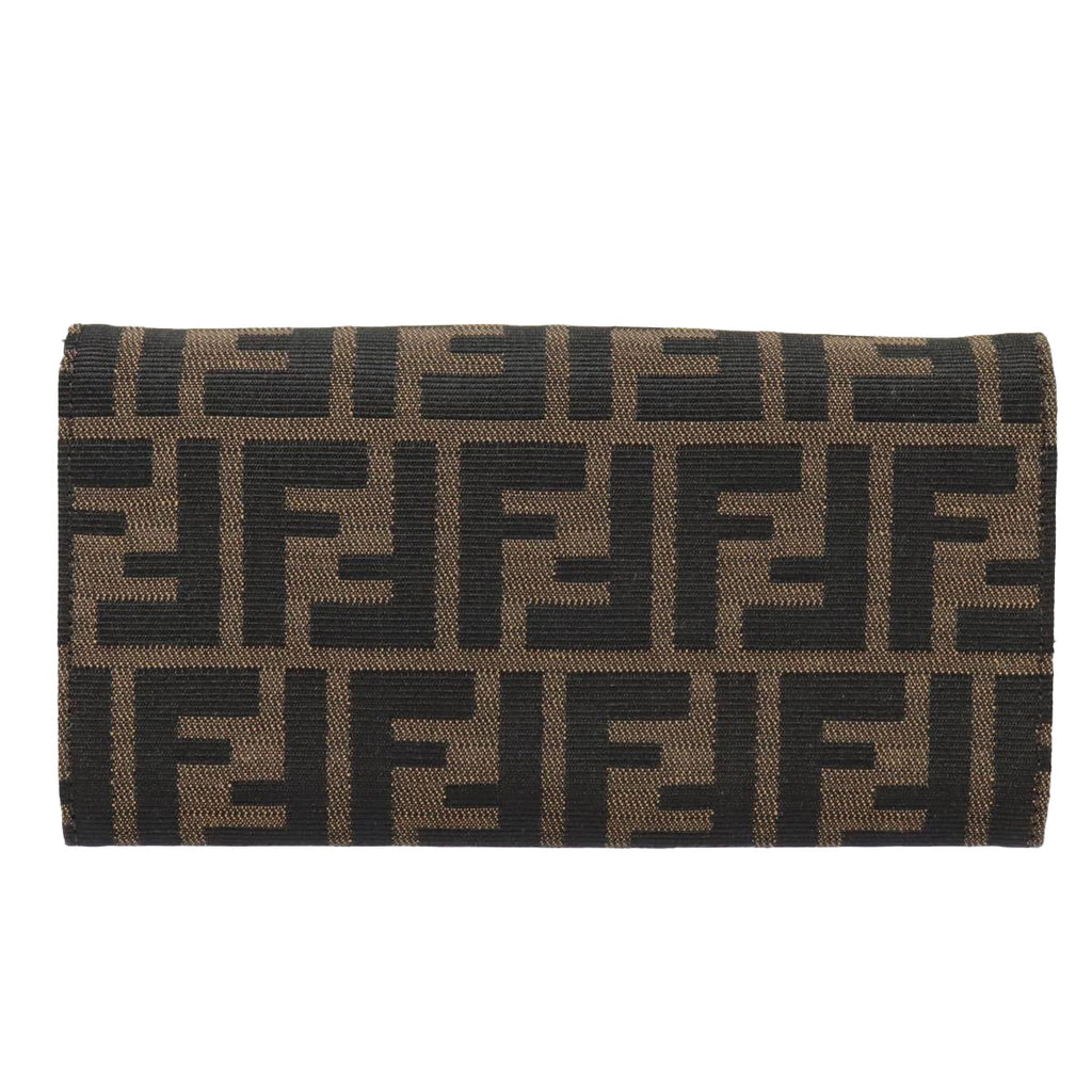 FENDI Zucca Canvas Long Wallet Black Brown Silveram6992