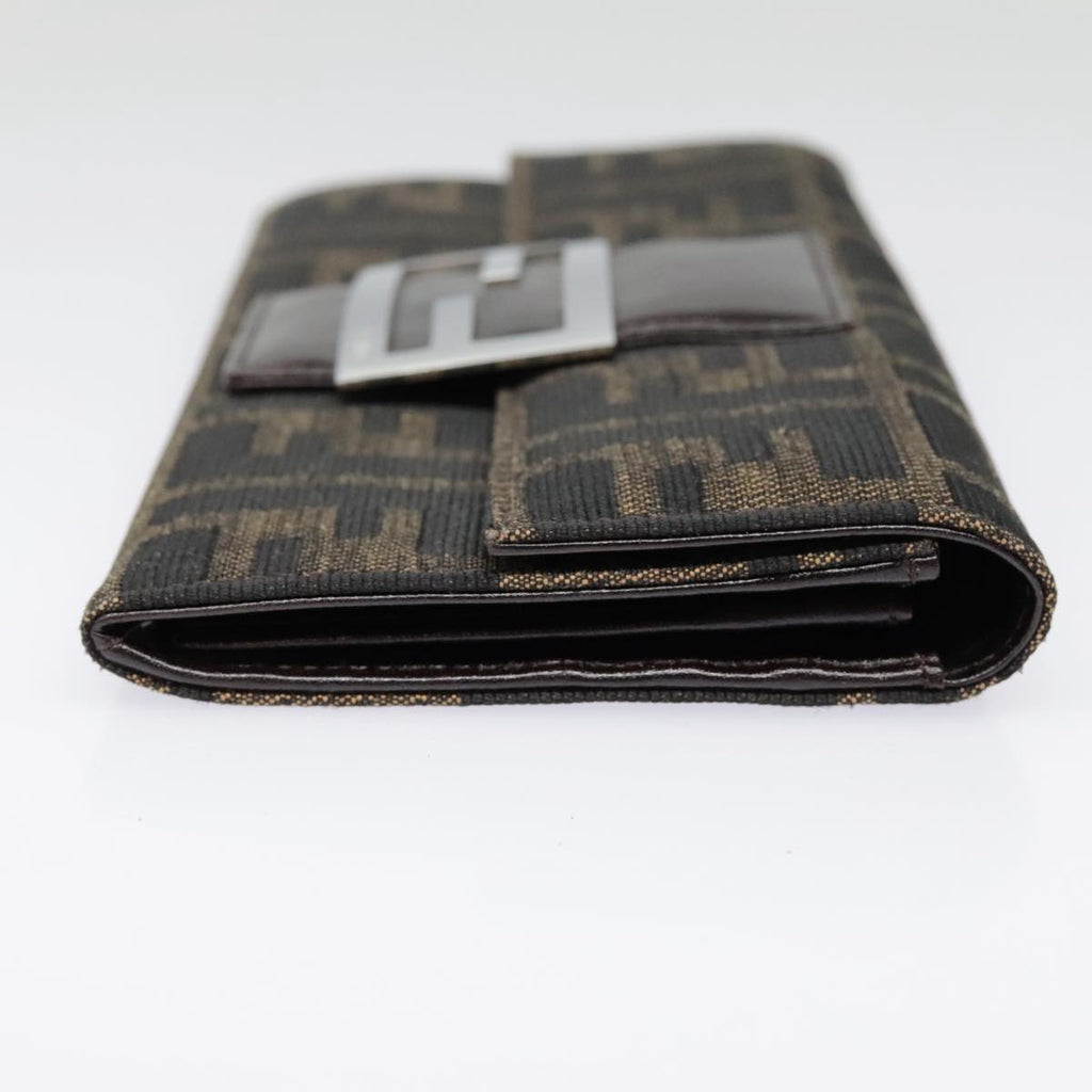 FENDI Zucca Canvas Long Wallet Black Brown Silveram6992