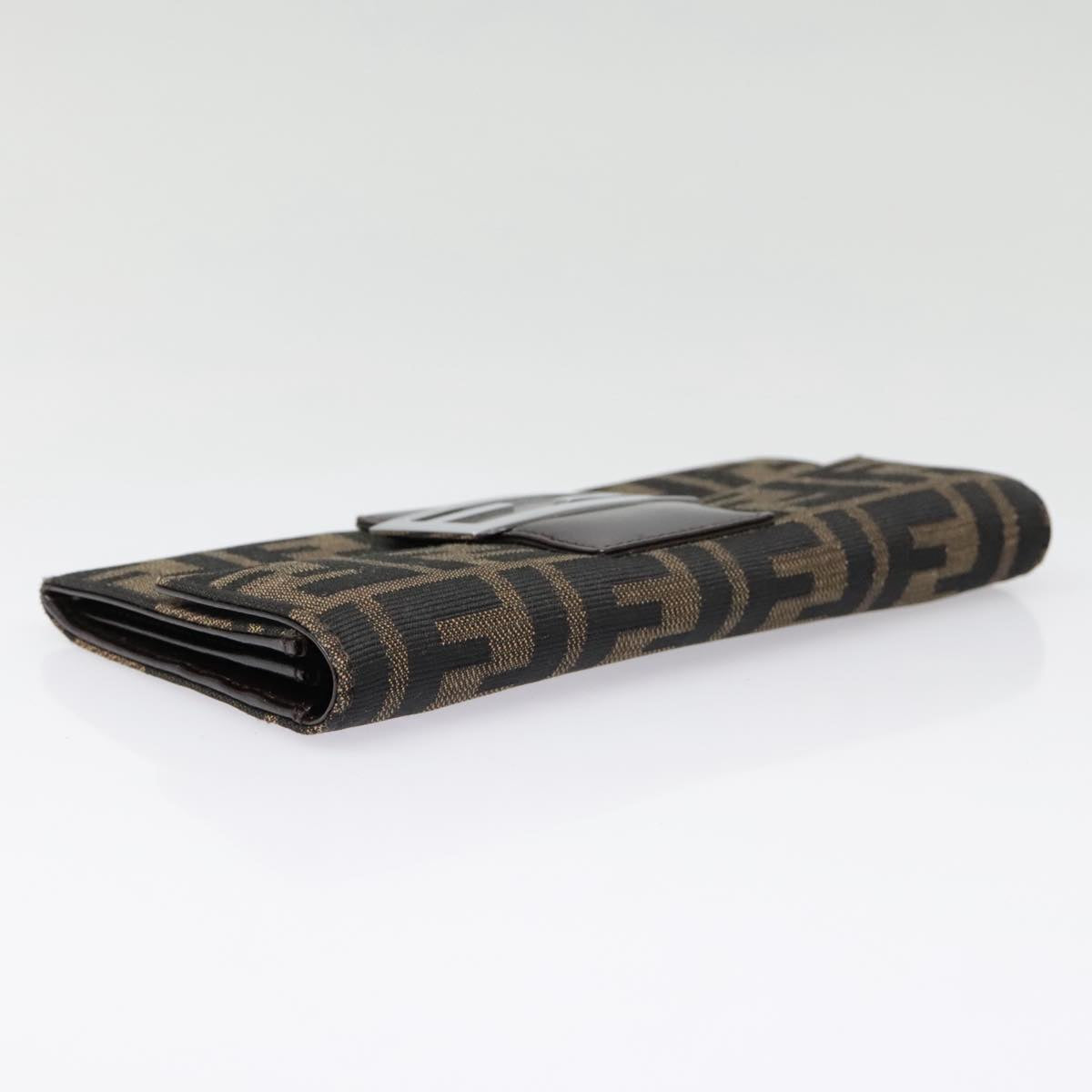 FENDI Zucca Canvas Long Wallet Black Brown Silveram6992
