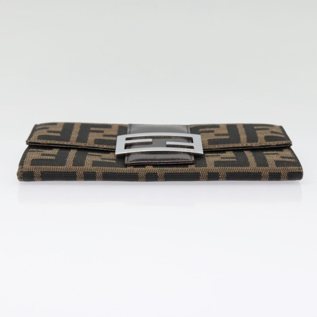 FENDI Zucca Canvas Long Wallet Black Brown Silveram6992