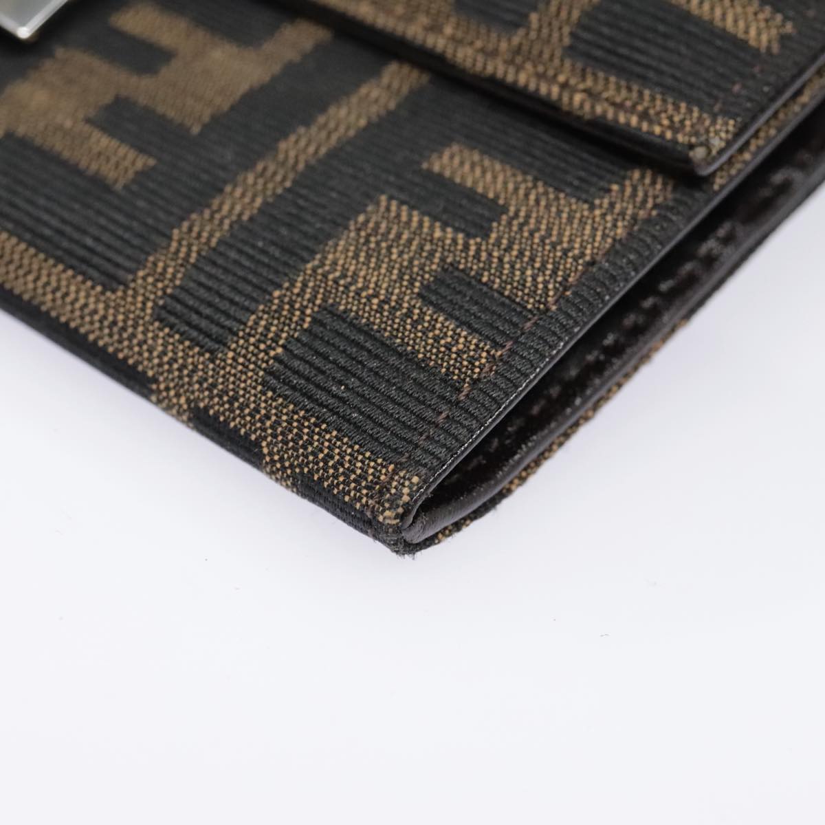 FENDI Zucca Canvas Long Wallet Black Brown Silveram6992