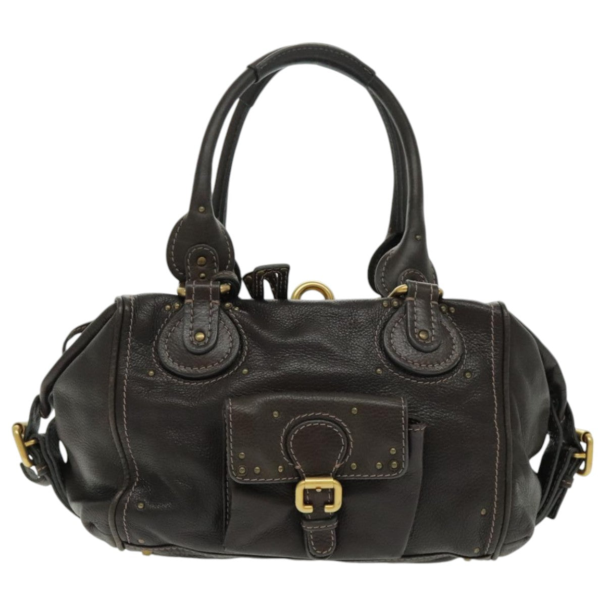 Chloe Paddington Shoulder Bag Leather Brown Gold am7085