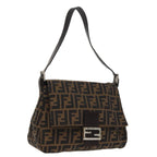 FENDI Zucca Canvas Mamma Baguette Shoulder Bag Black Brown Silveram7091A