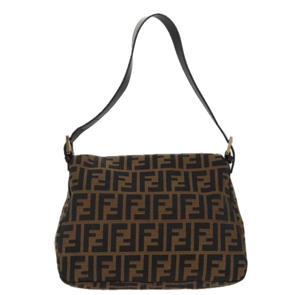 FENDI Zucca Canvas Mamma Baguette Shoulder Bag Black Brown Silveram7091A