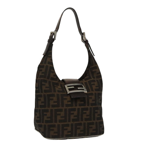 FENDI Zucca Canvas Mamma Baguette Hand Bag Brown Black Silveram7106