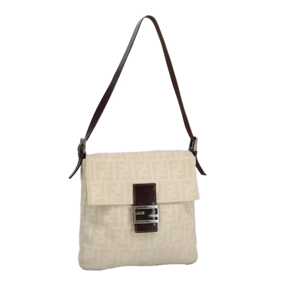 FENDI Zucca Canvas Mamma Baguette Shoulder Bag Beige Silveram7156