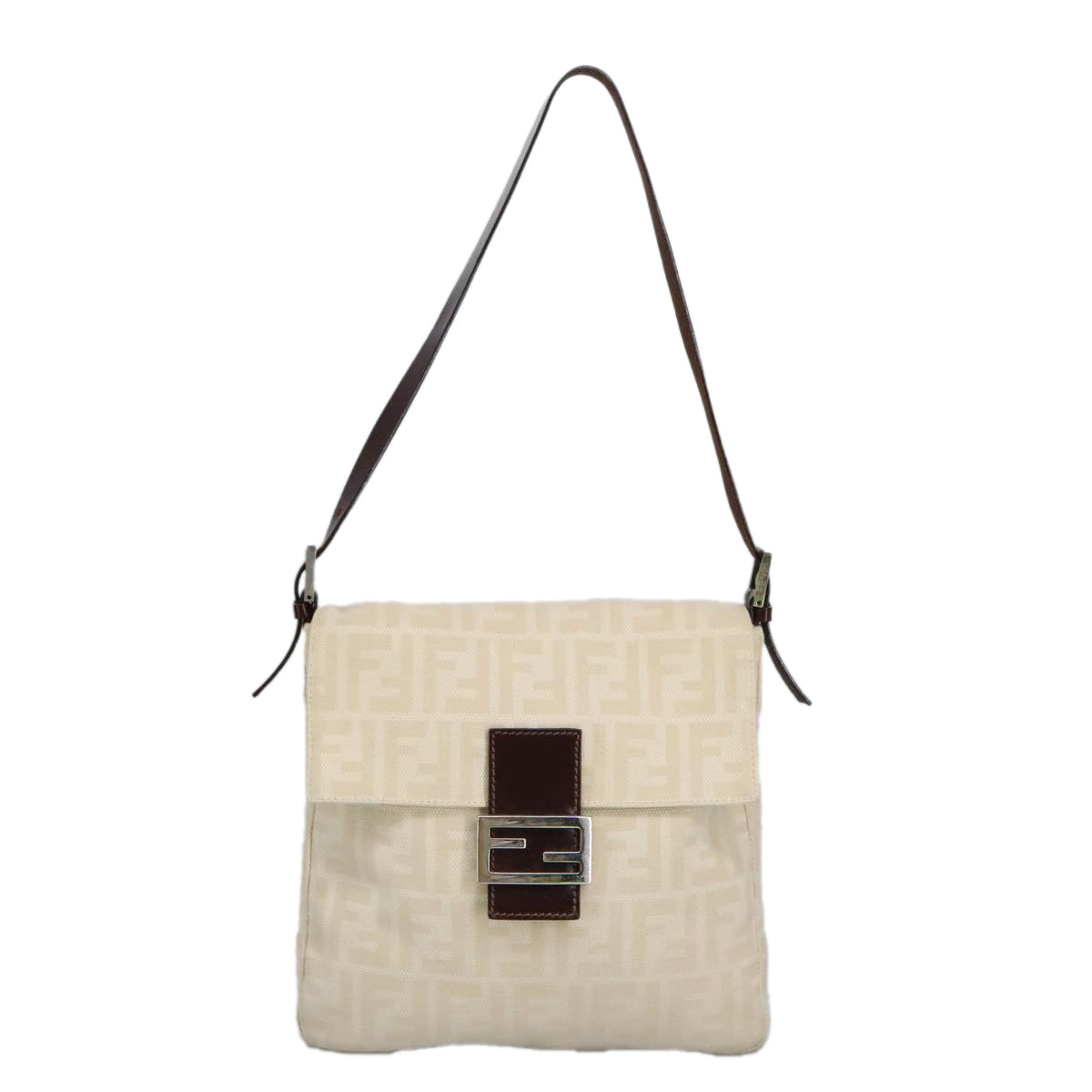 FENDI Zucca Canvas Mamma Baguette Shoulder Bag Beige Silveram7156