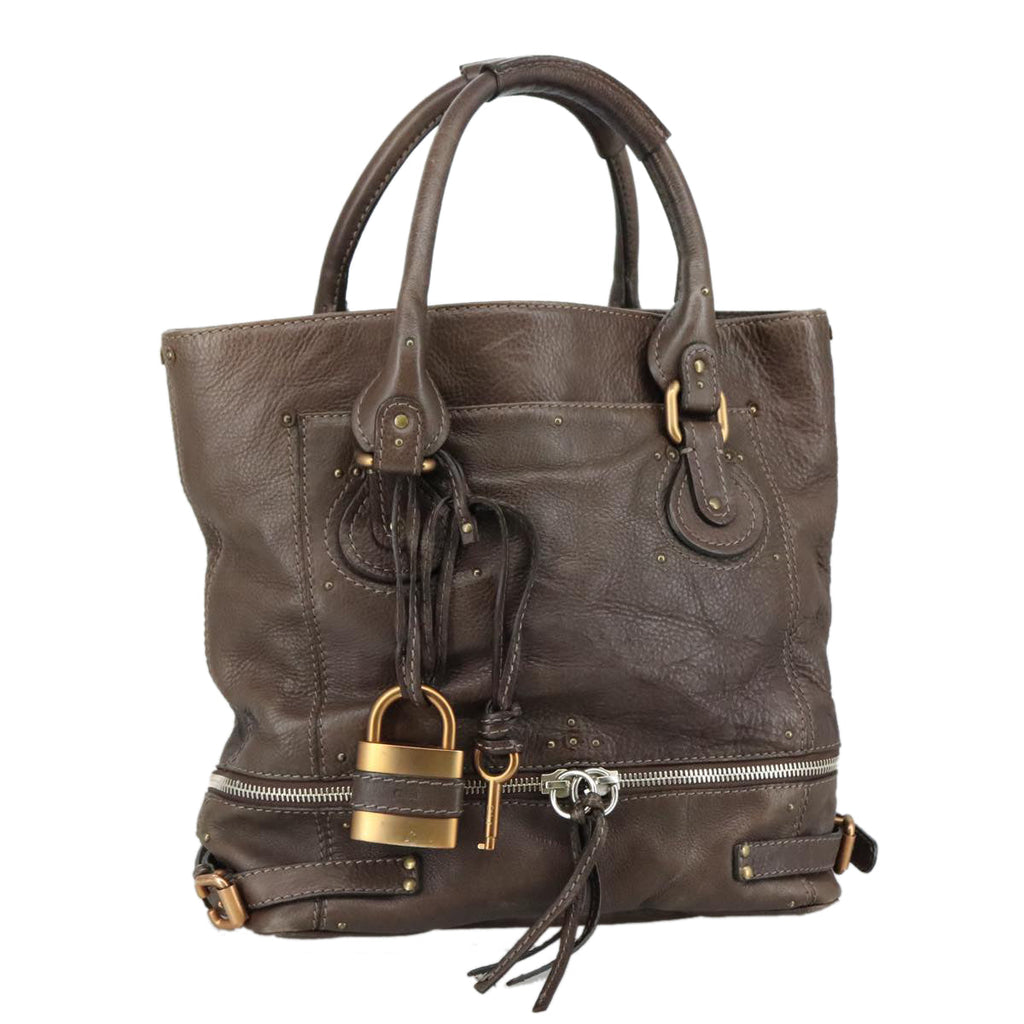Chloe Paddington Shoulder Bag Leather Brown Gold Silver am7469