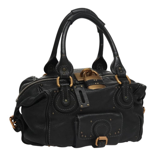 Chloe Paddington Shoulder Bag Leather Black Gold am7567
