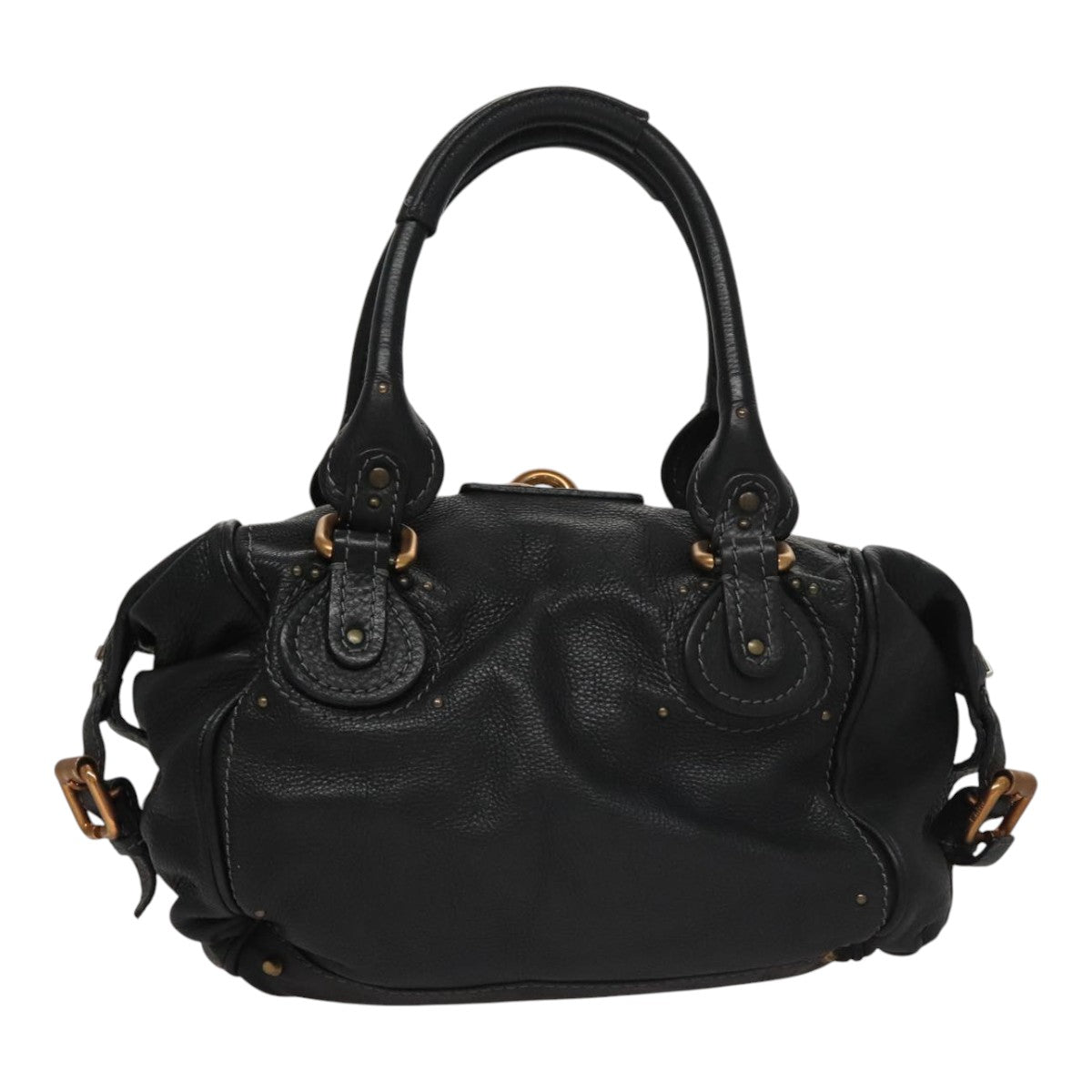 Chloe Paddington Shoulder Bag Leather Black Gold am7567