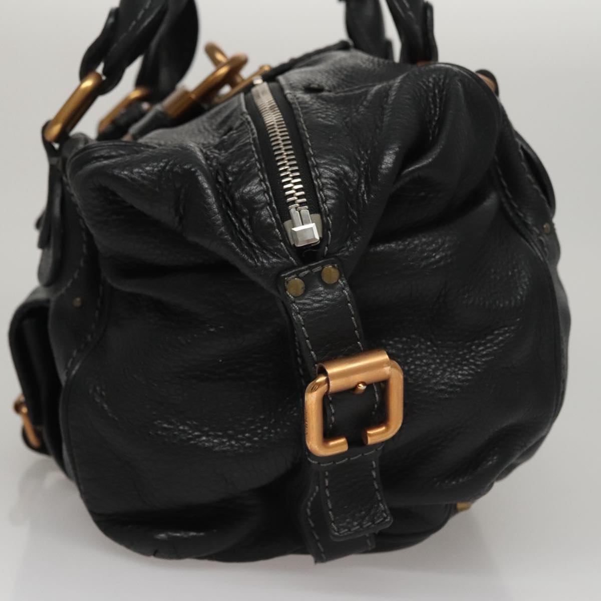 Chloe Paddington Shoulder Bag Leather Black Gold am7567