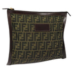 FENDI Zucca Canvas Clutch Bag Brown Black goldam7688