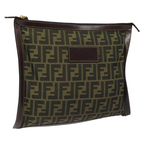 FENDI Zucca Canvas Clutch Bag Brown Black goldam7688