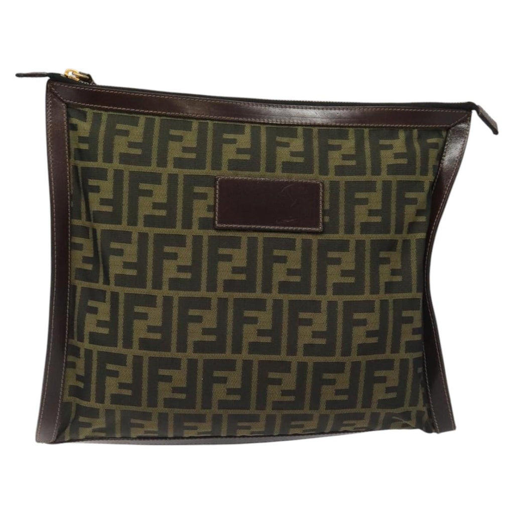 FENDI Zucca Canvas Clutch Bag Brown Black goldam7688