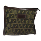 FENDI Zucca Canvas Clutch Bag Brown Black goldam7688