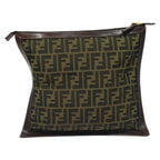FENDI Zucca Canvas Clutch Bag Brown Black goldam7688