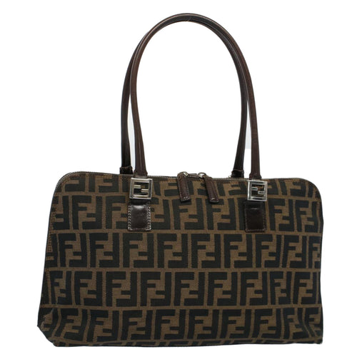 FENDI Zucca Canvas Shoulder Bag Black Brownar10174