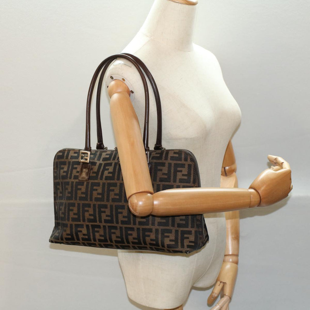 FENDI Zucca Canvas Shoulder Bag Black Brownar10174