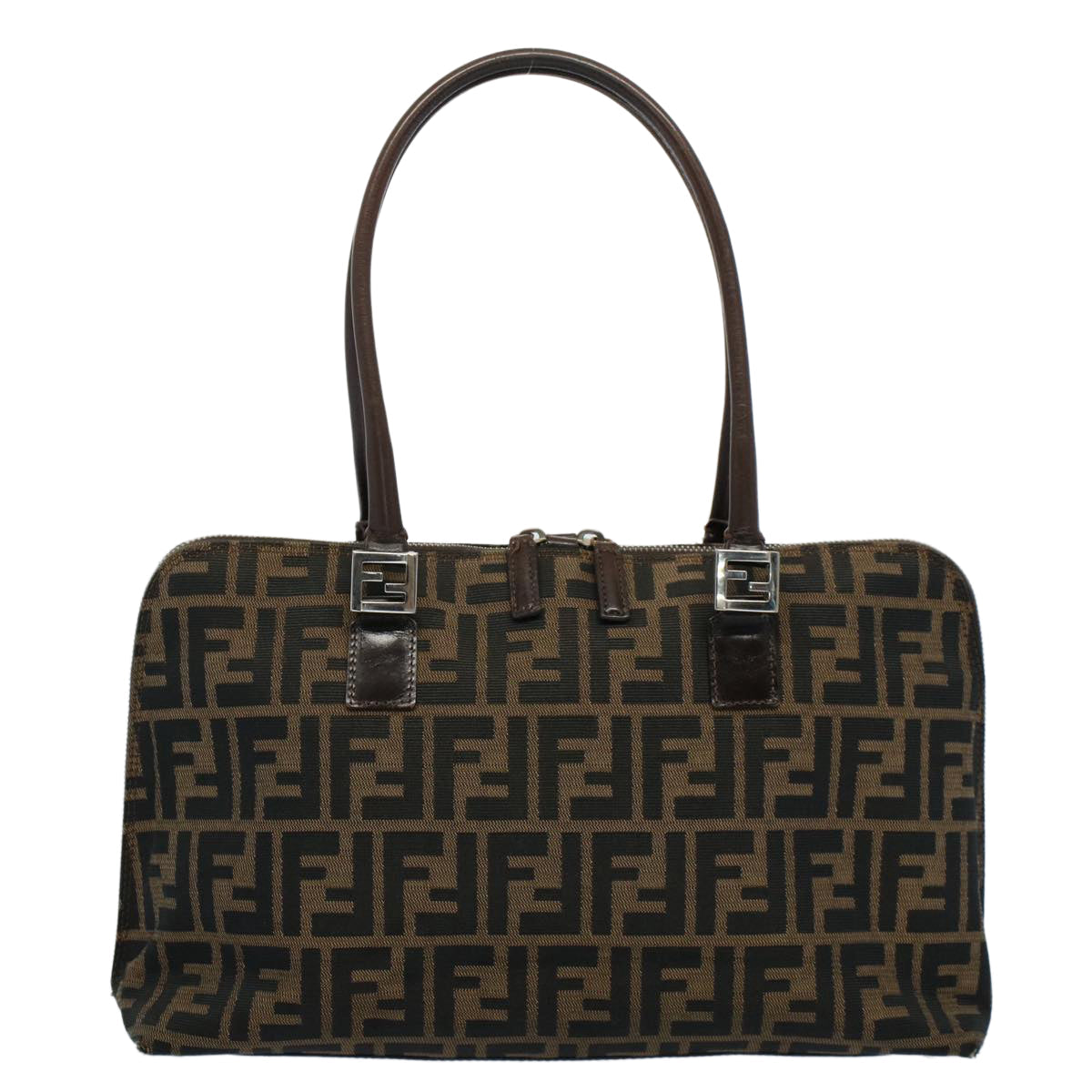 FENDI Zucca Canvas Shoulder Bag Black Brownar10174