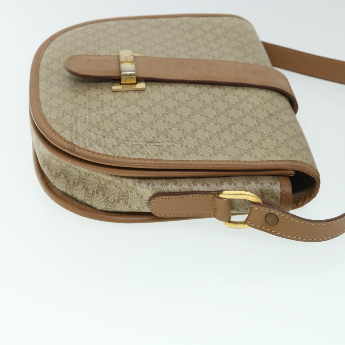 CELINE Macadam Canvas Shoulder Bag Beige Auth ar10192