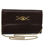 CELINE Horse Carriage Chain Wallet Leather Brown  ar10223