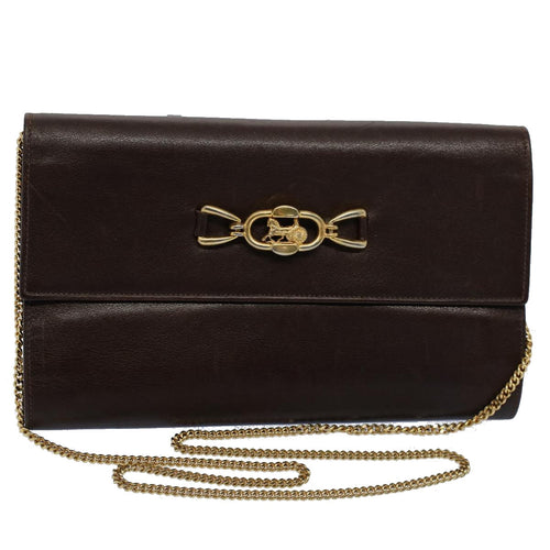 CELINE Horse Carriage Chain Wallet Leather Brown  ar10223