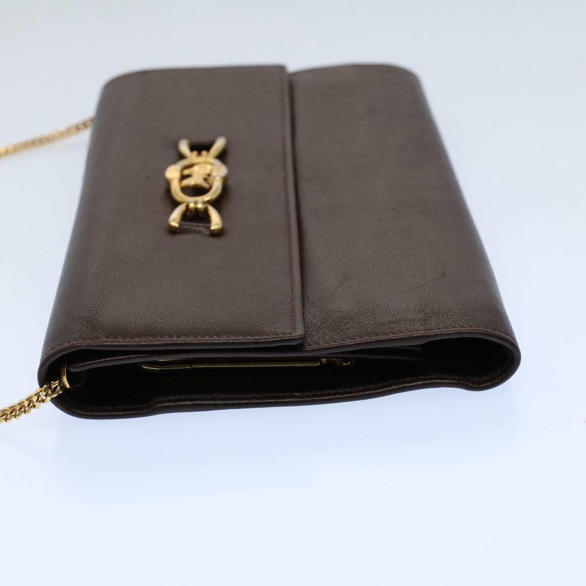 CELINE Horse Carriage Chain Wallet Leather Brown  ar10223