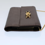 CELINE Horse Carriage Chain Wallet Leather Brown  ar10223