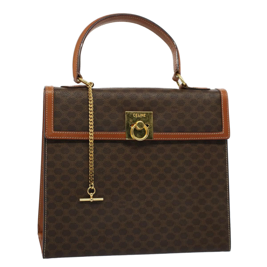 CELINE Macadam Canvas Hand Bag PVC Leather Brown  ar10248