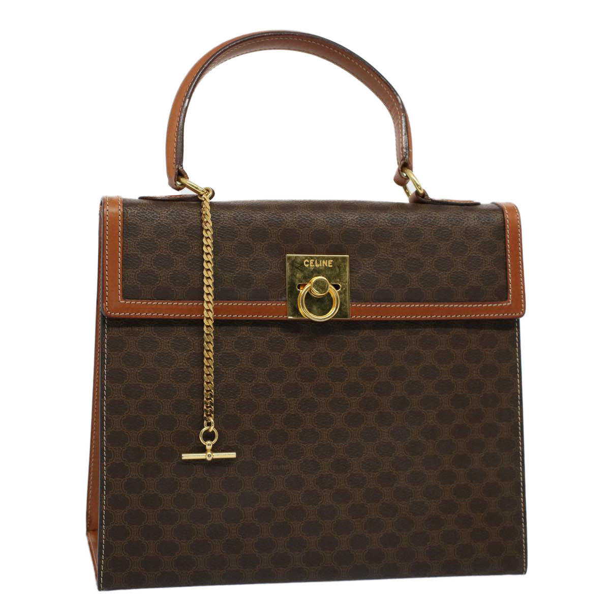 CELINE Macadam Canvas Hand Bag PVC Leather Brown  ar10248