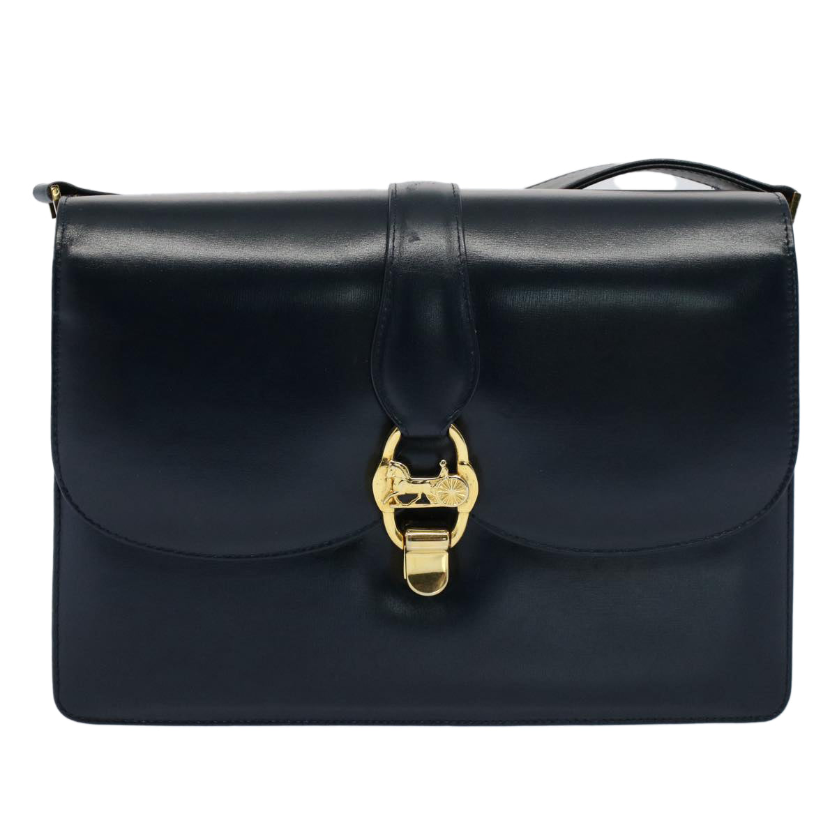 CELINE Horse Carriage Shoulder Bag Leather Navy  ar10323