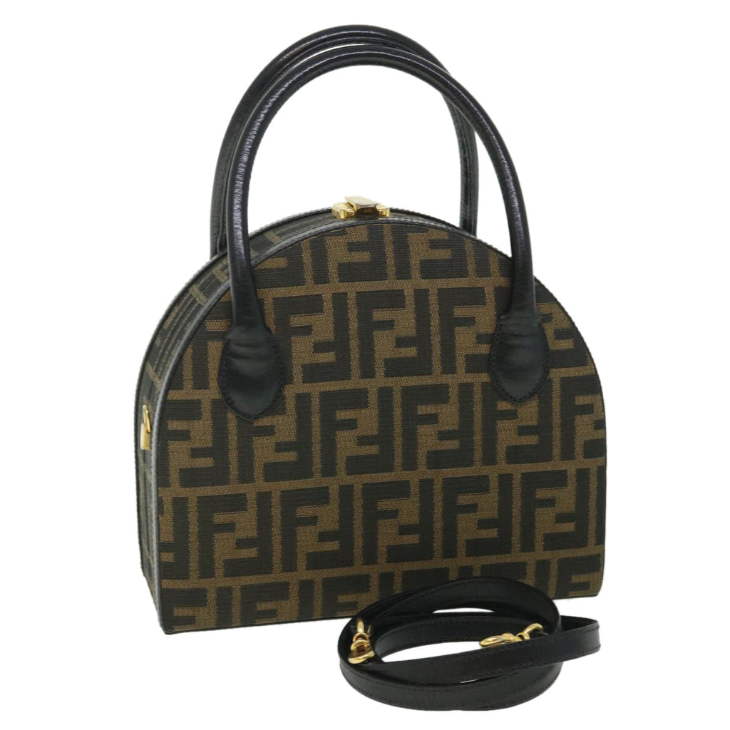 FENDI Zucca Canvas Hand Bag 2way Black Brownar10368B