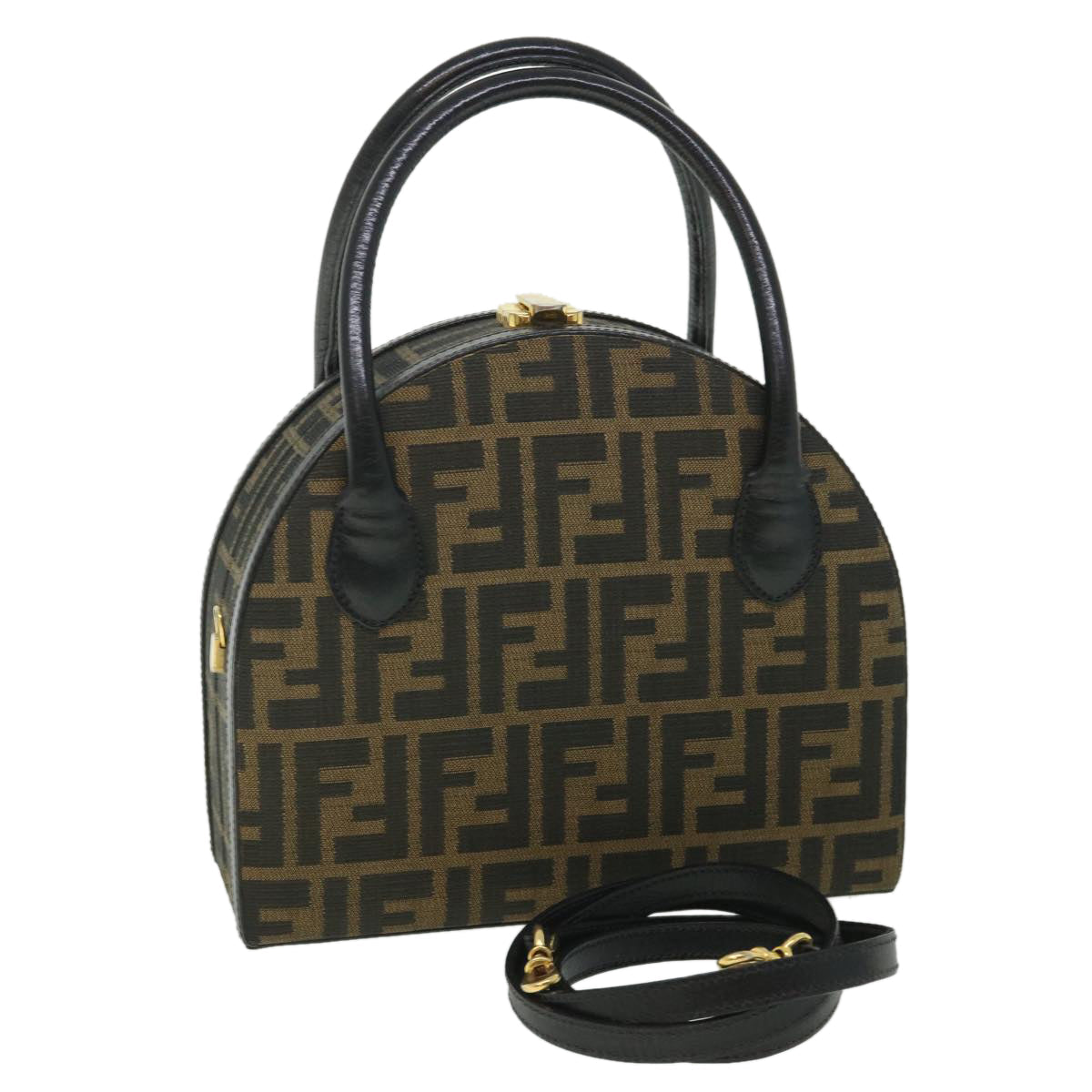 FENDI Zucca Canvas Hand Bag 2way Black Brownar10368B