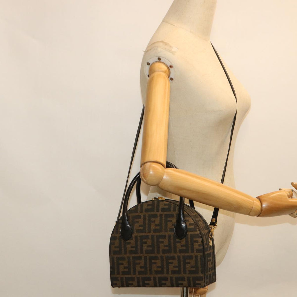 FENDI Zucca Canvas Hand Bag 2way Black Brownar10368B