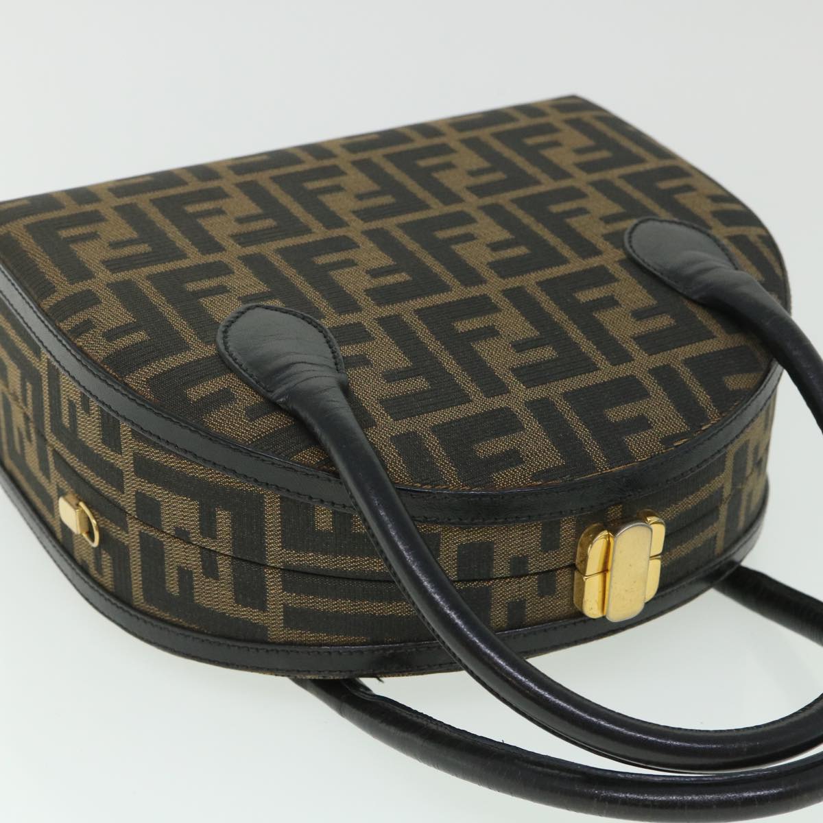 FENDI Zucca Canvas Hand Bag 2way Black Brownar10368B