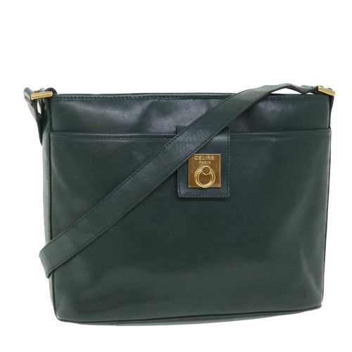 CELINE Shoulder Bag Leather Green  ar10370B