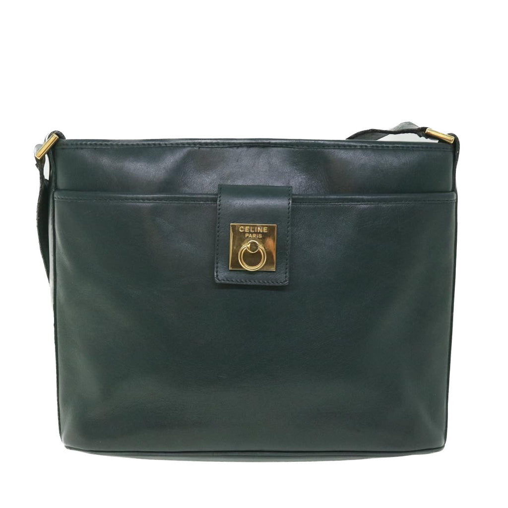 CELINE Shoulder Bag Leather Green  ar10370B
