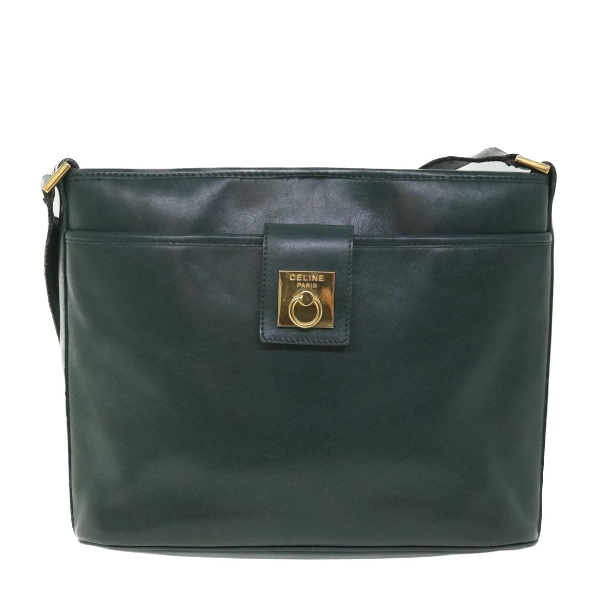 CELINE Shoulder Bag Leather Green  ar10370B